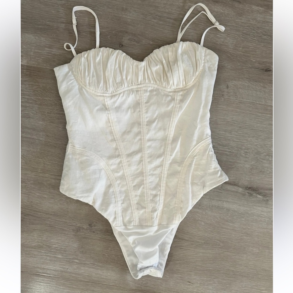 Zara-Cream Ruched Bust Corset-Style Bodysuit